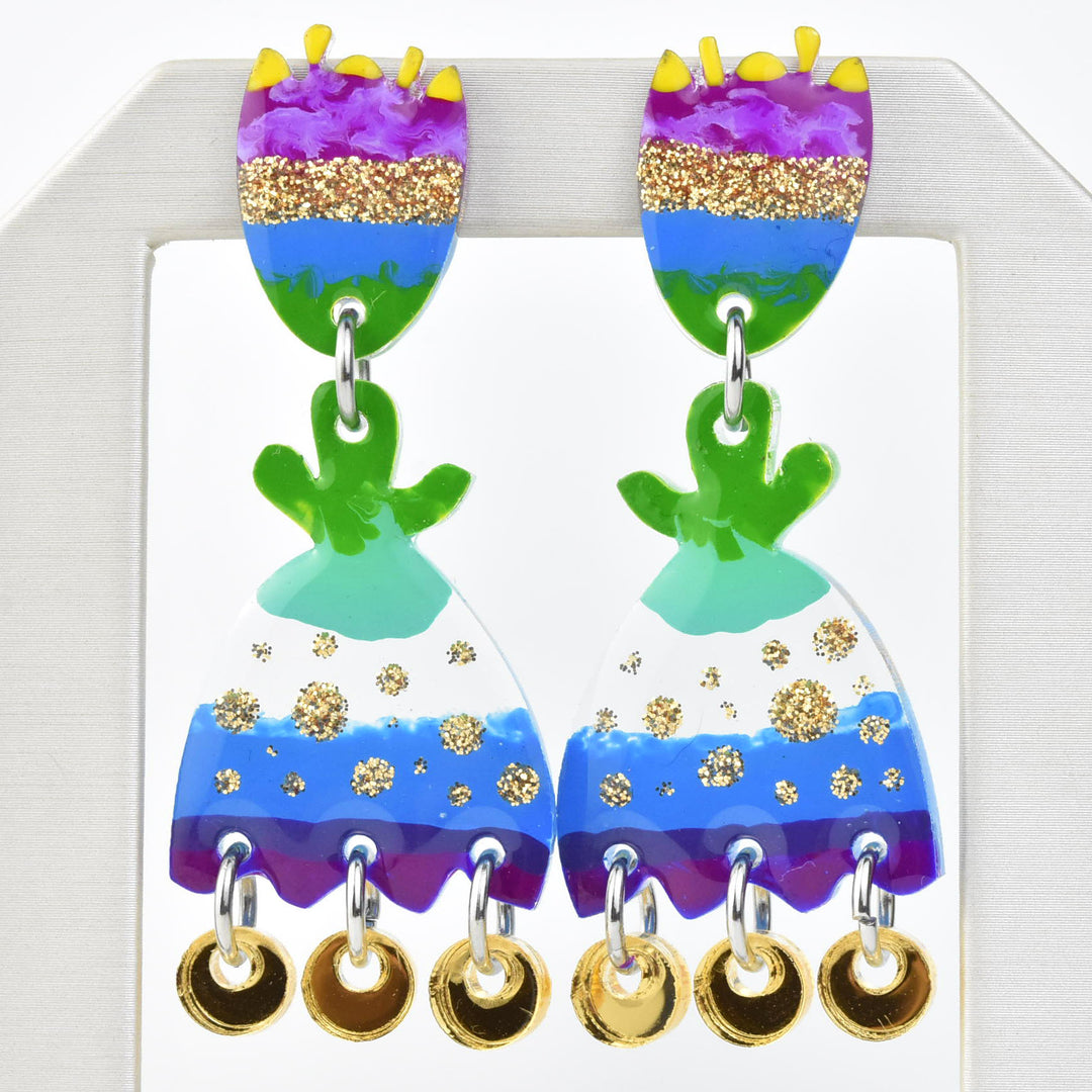 Purple and Blue Acrylic Tulip Earrings - Goldmakers Fine Jewelry
