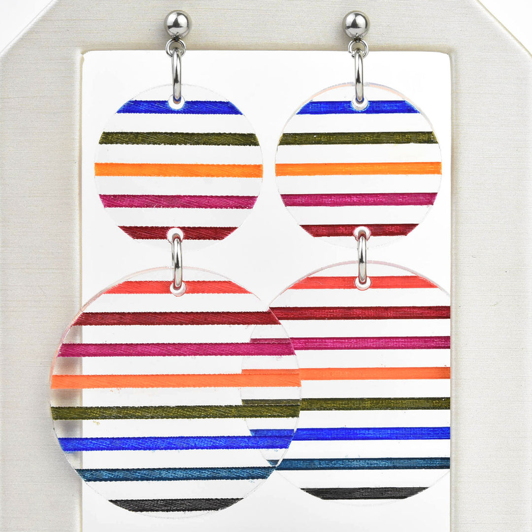 Colorful Stripe Circle Dangle Earrings - Goldmakers Fine Jewelry