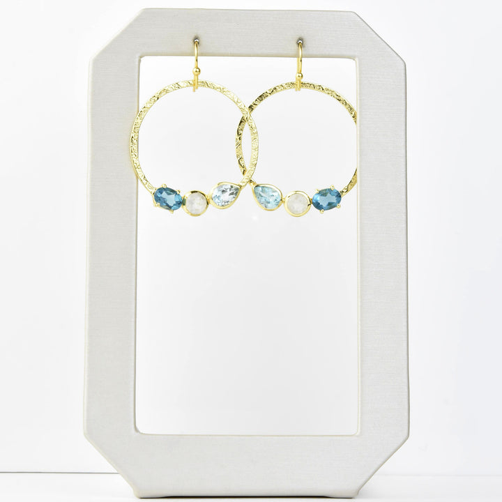 Hammered Brass, Blue Topaz & Moonstone Earrings