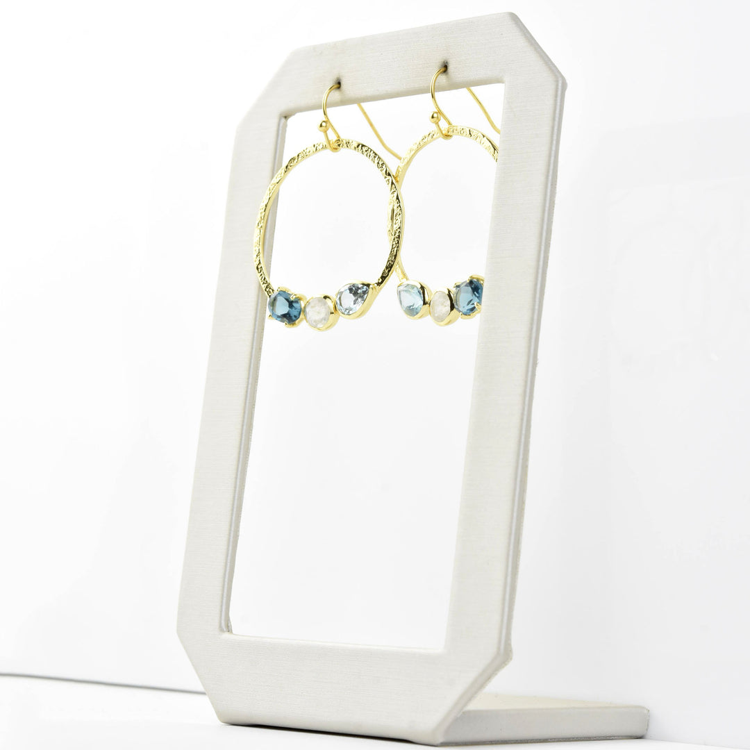 Hammered Brass, Blue Topaz & Moonstone Earrings