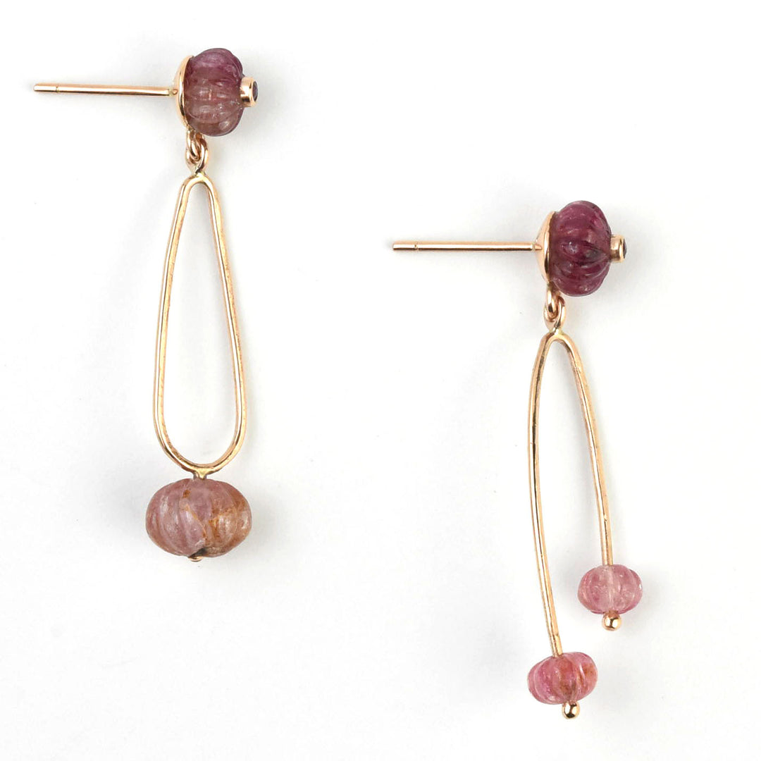 Asymmetrical Pink Tourmaline Melon Earrings in Rose Gold - Goldmakers Fine Jewelry