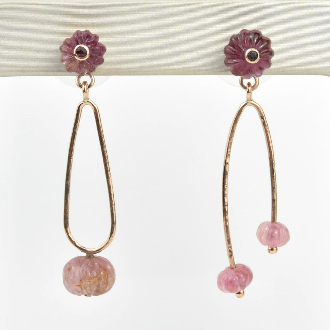 Asymmetrical Pink Tourmaline Melon Earrings in Rose Gold - Goldmakers Fine Jewelry