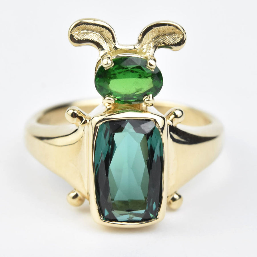 Tourmaline and Tsavorite Insect Ring in 14k Gold - Goldmakers Fine Jewelry