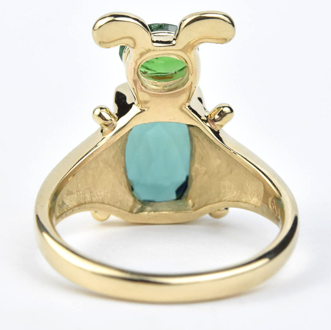 Tourmaline and Tsavorite Insect Ring in 14k Gold - Goldmakers Fine Jewelry