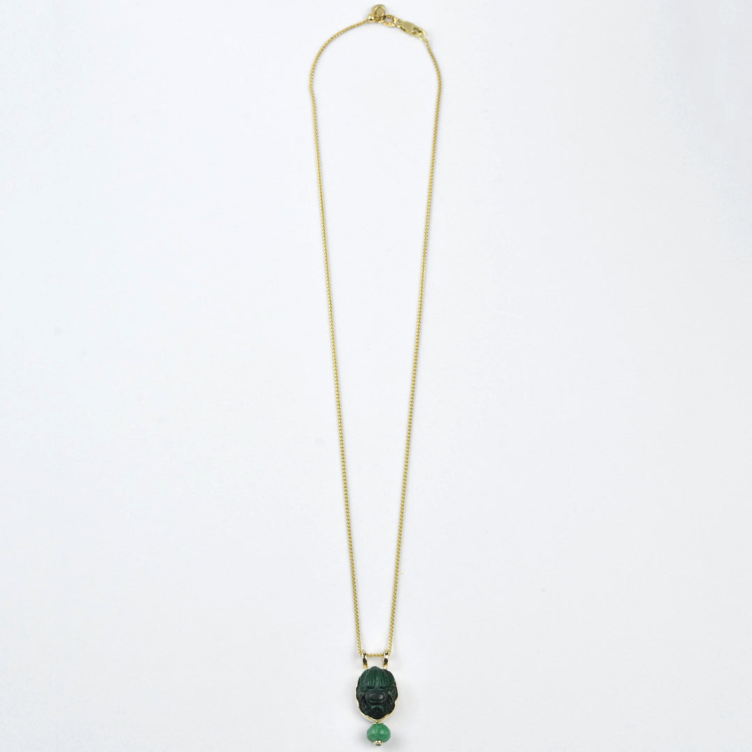 Malachite Scarab and Emerald Melon Necklace in Gold - Goldmakers Fine Jewelry