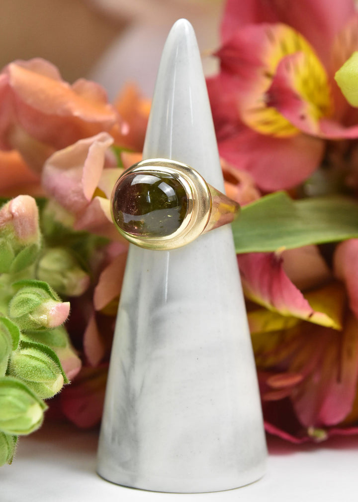 Watermelon Tourmaline Sugarloaf Ring in 14k Gold - Goldmakers Fine Jewelry