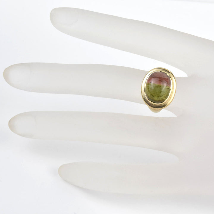 Watermelon Tourmaline Sugarloaf Ring in 14k Gold - Goldmakers Fine Jewelry