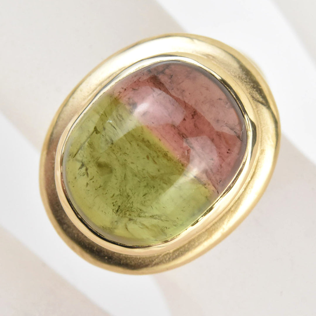 Watermelon Tourmaline Sugarloaf Ring in 14k Gold - Goldmakers Fine Jewelry