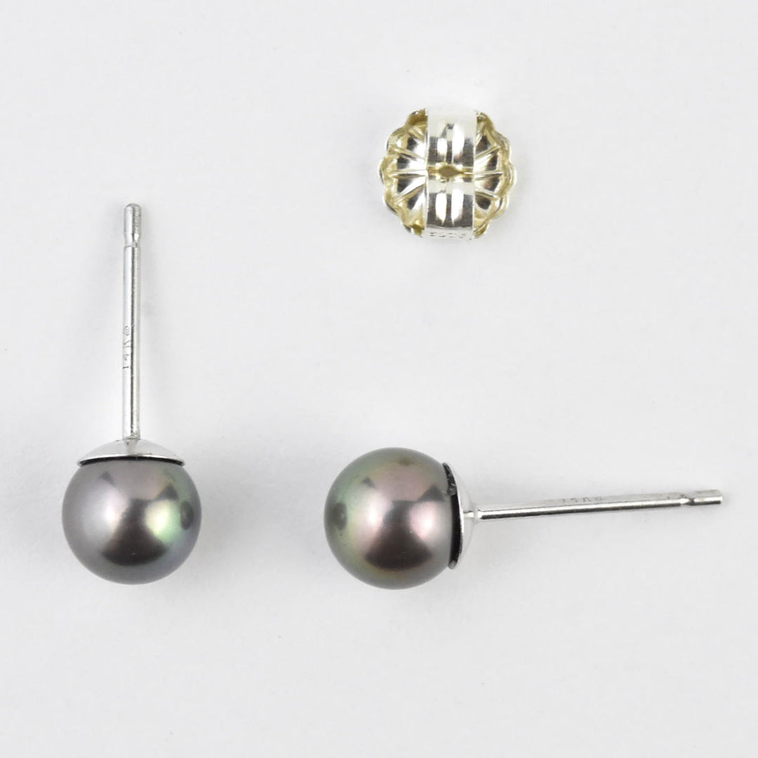 Black Pearl Studs, 14k White Gold - Goldmakers Fine Jewelry