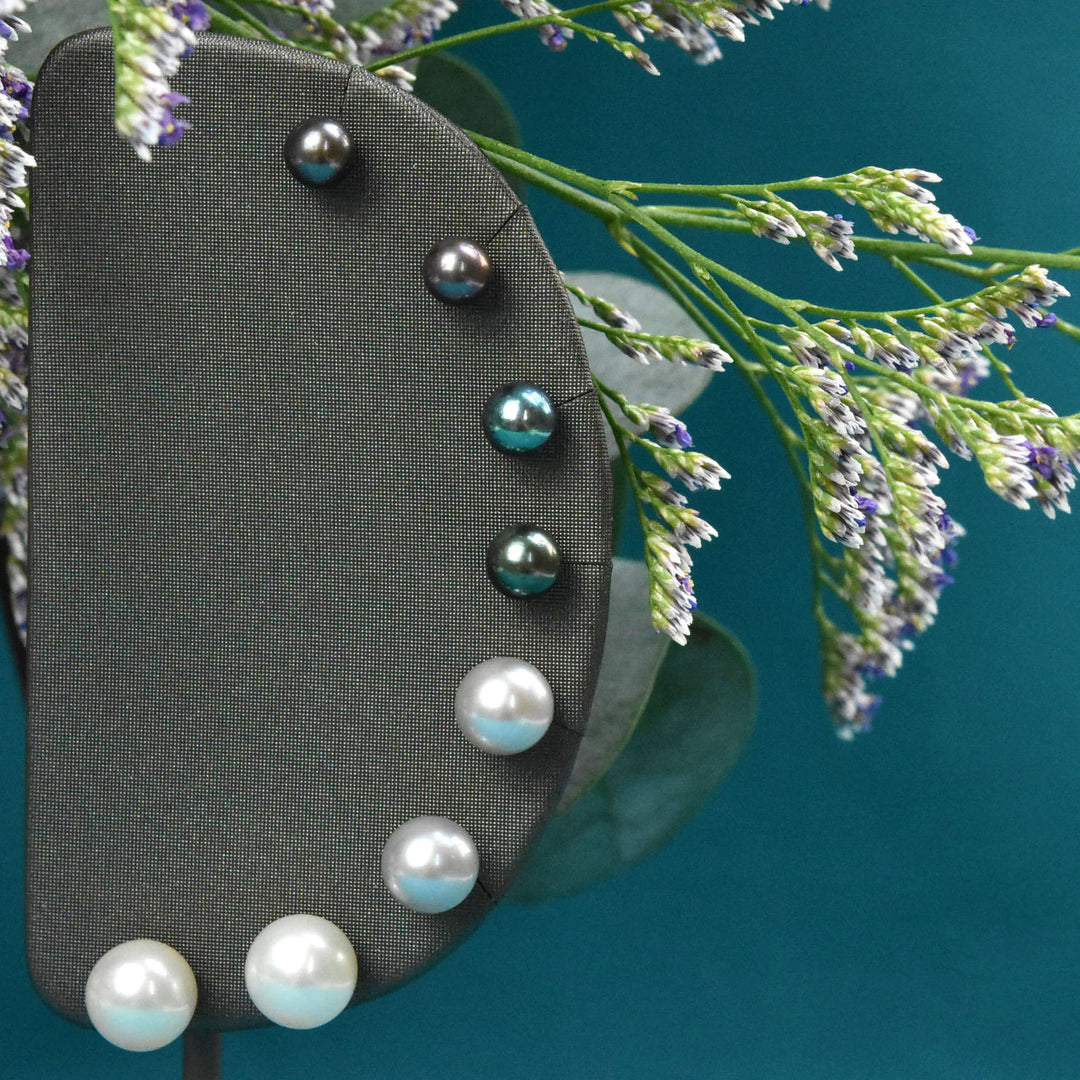 Black Pearl Studs, 14k White Gold - Goldmakers Fine Jewelry