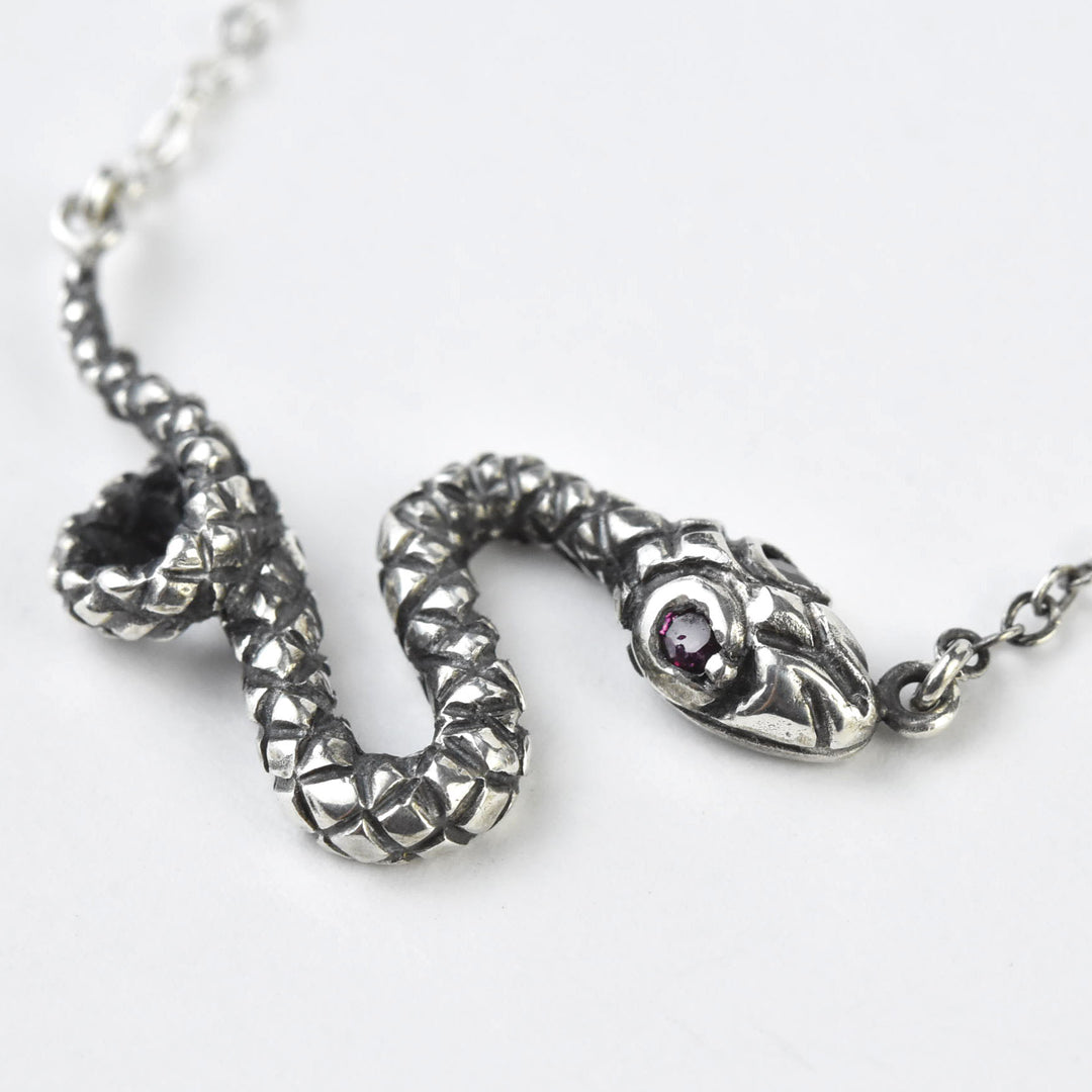 Copperhead Snake Pendant Necklace in Silver with Rubies - Goldmakers Fine Jewelry