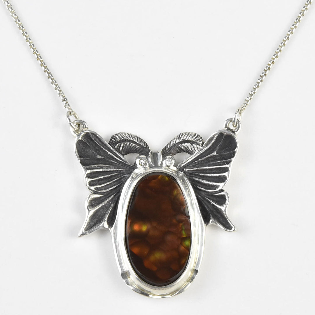 Fire Agate Luna Moth Necklace - Goldmakers Fine Jewelry