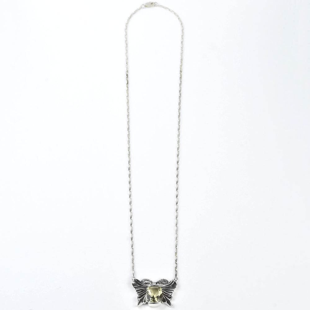 Lemon Quartz Luna Moth Necklace - Goldmakers Fine Jewelry