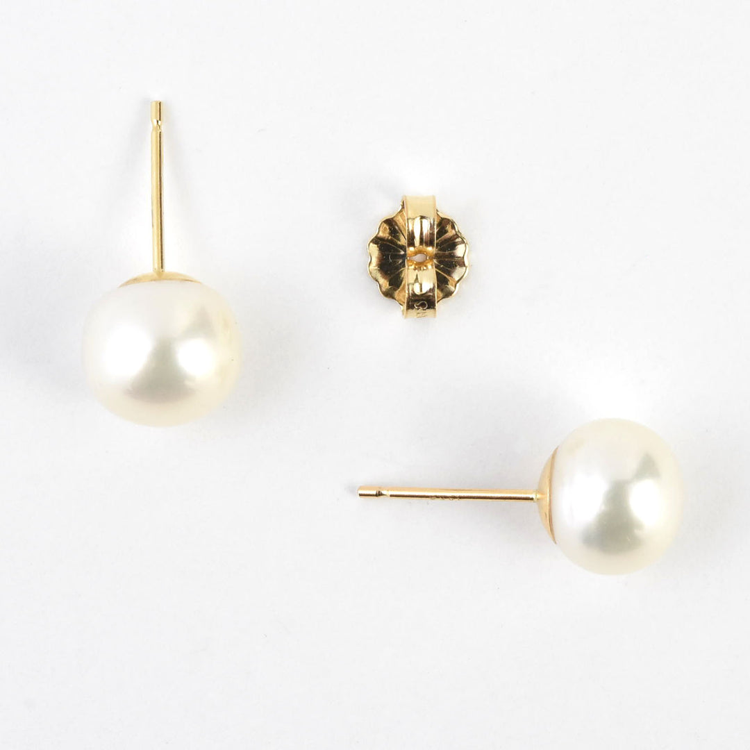 White Pearl Studs, 14k Yellow Gold - Goldmakers Fine Jewelry
