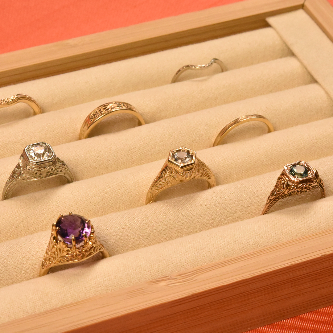 Petite Vintage Style Scroll Band in Gold Goldmakers Fine Jewelry