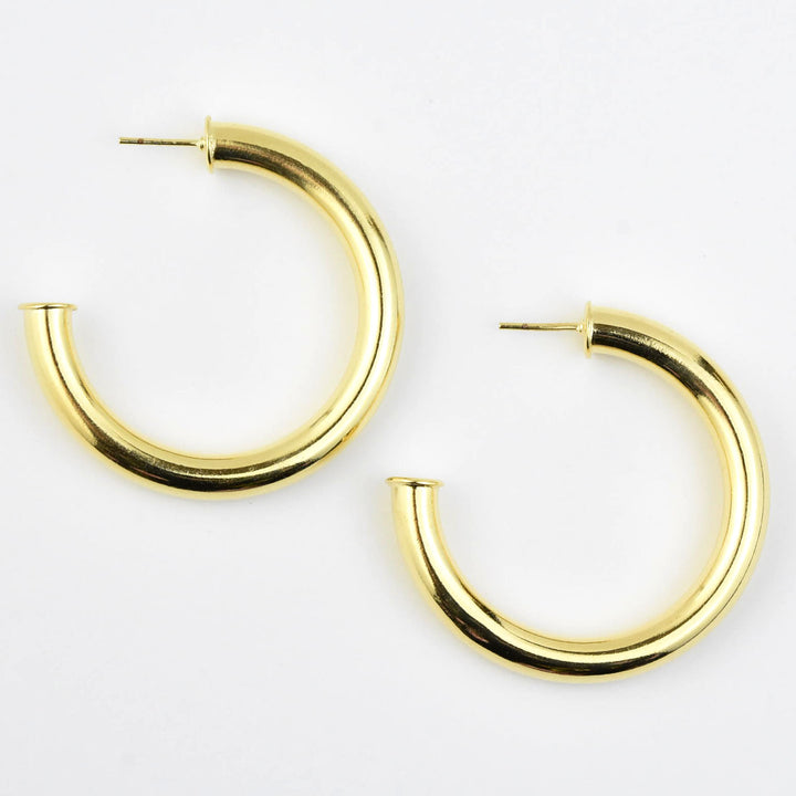 Medium Round Polished Gold Tone Hoops - Goldmakers Fine Jewelry