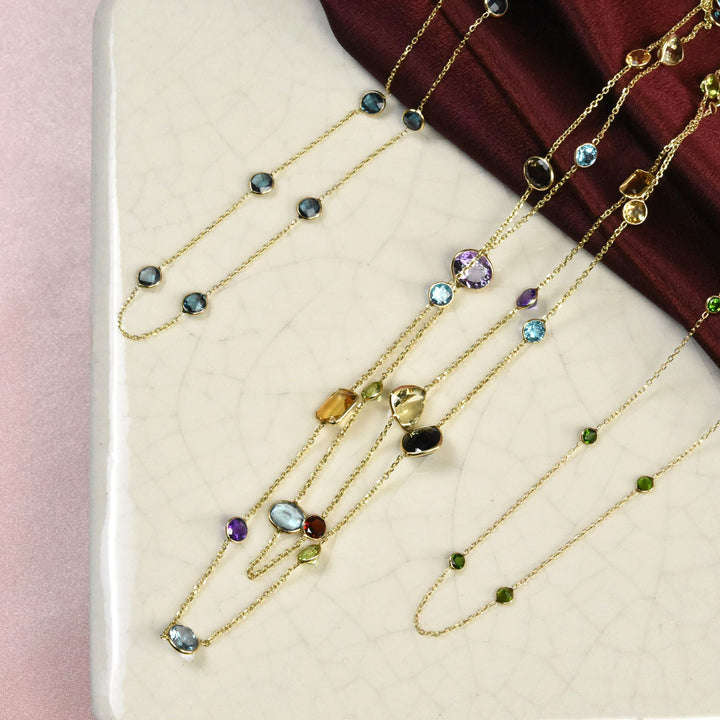 London Blue Topaz Station Necklace in 14k Yellow Gold - Goldmakers Fine Jewelry