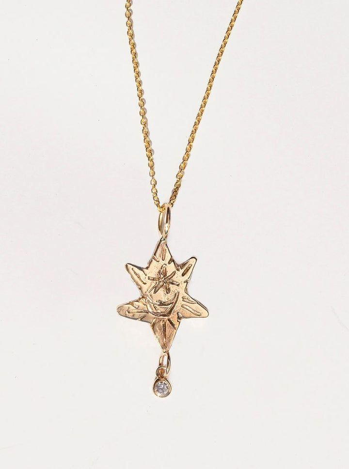 Star Pendant with Diamond in 14k Yellow Gold