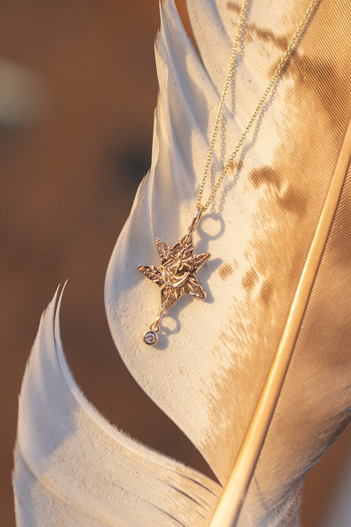 Star Pendant with Diamond in 14k Yellow Gold
