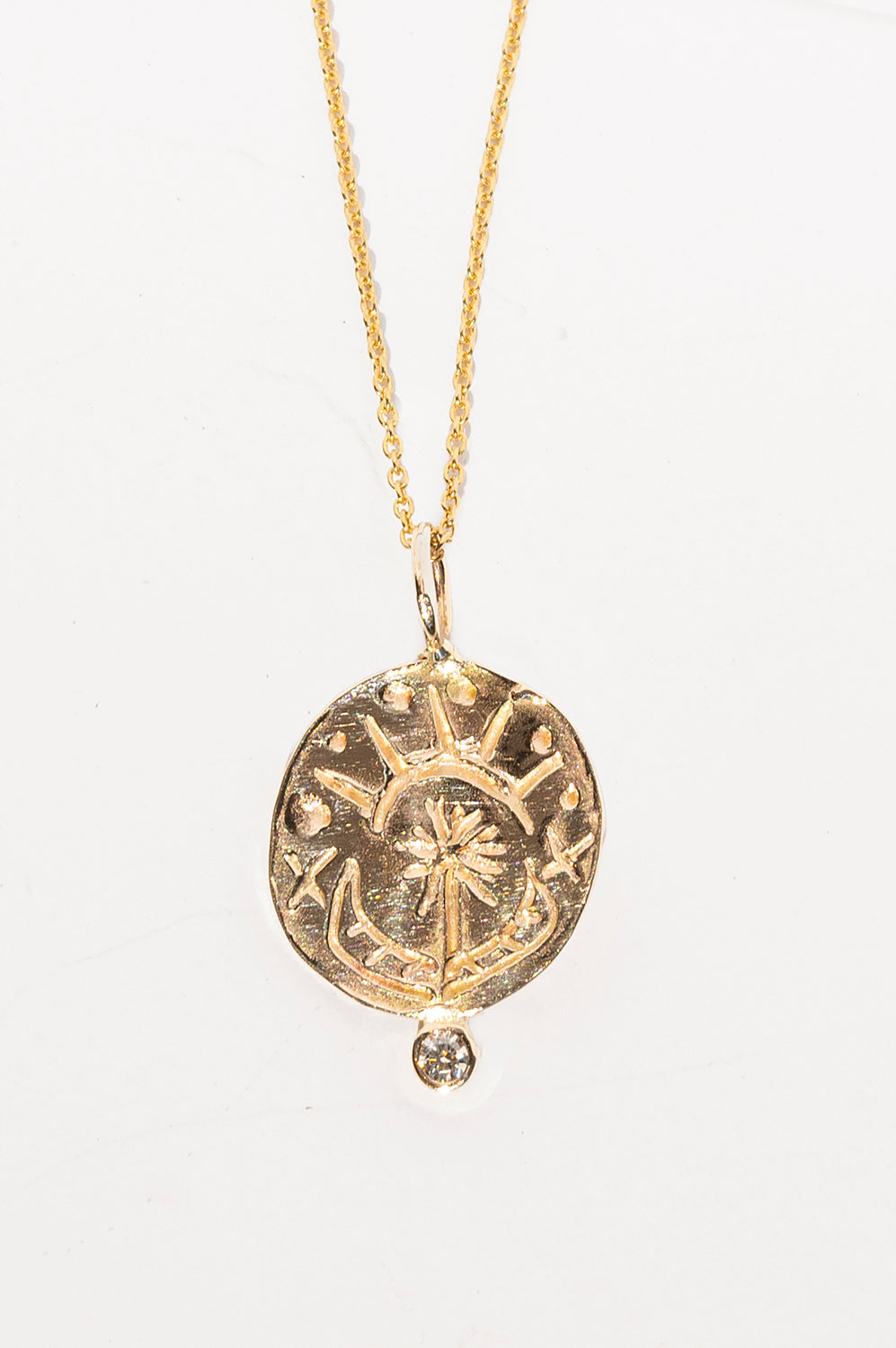 Flower Pendant with Diamond in 14k Yellow Gold