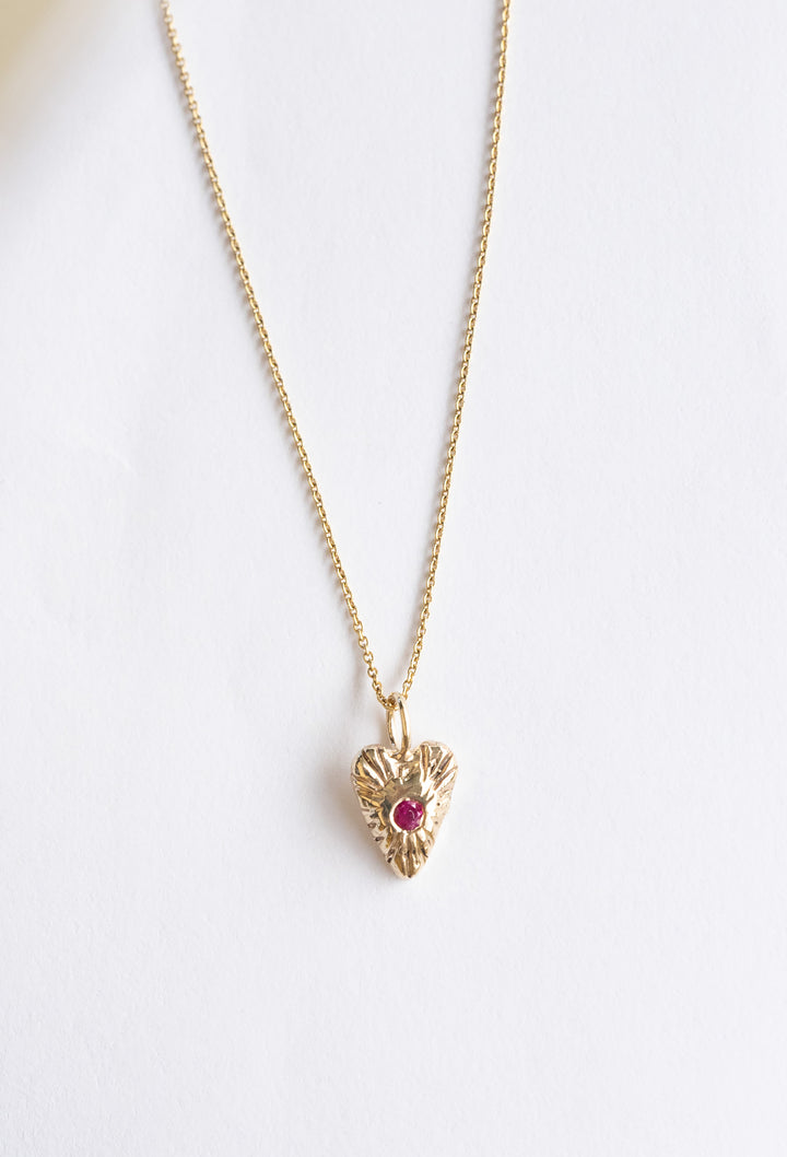 Heart with Ruby Necklace in 14k Yellow Gold