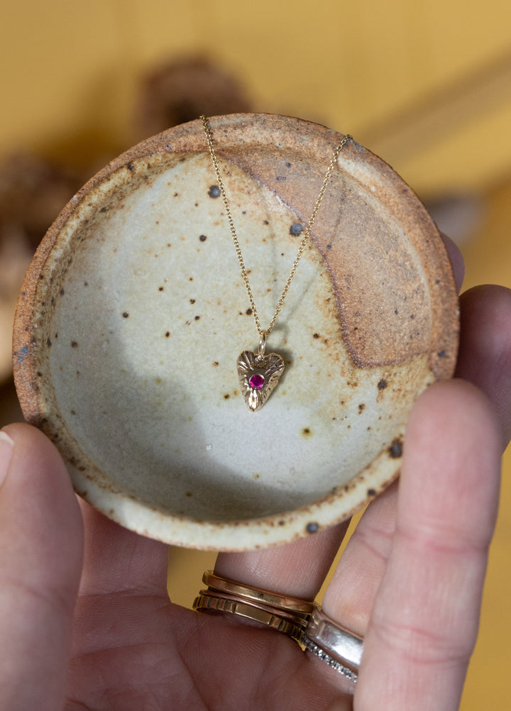 Heart with Ruby Necklace in 14k Yellow Gold