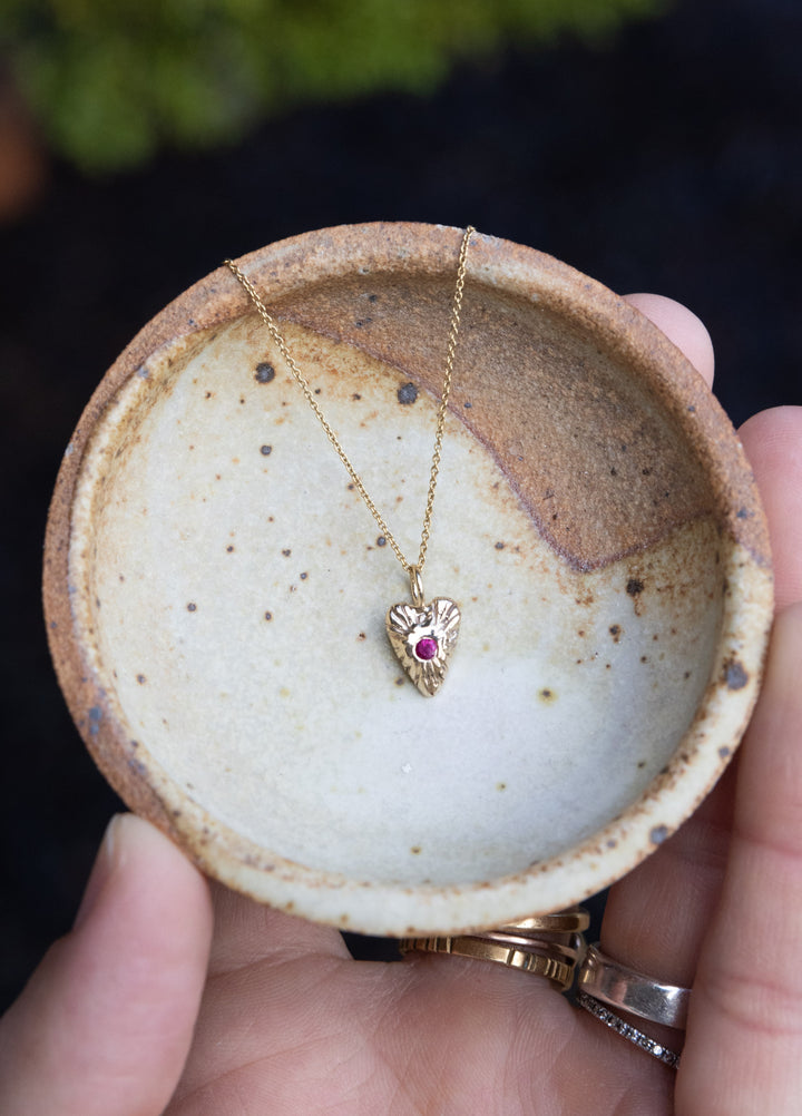 Heart with Ruby Necklace in 14k Yellow Gold