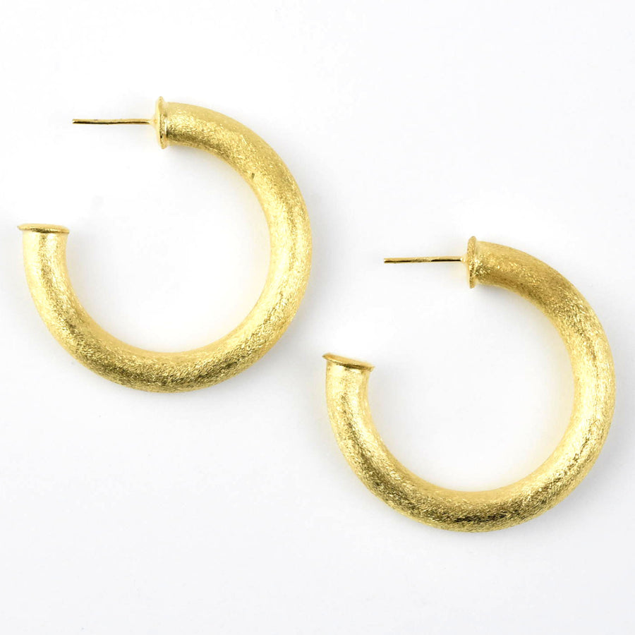 Small Round Textured Gold Tone Hoops - Goldmakers Fine Jewelry