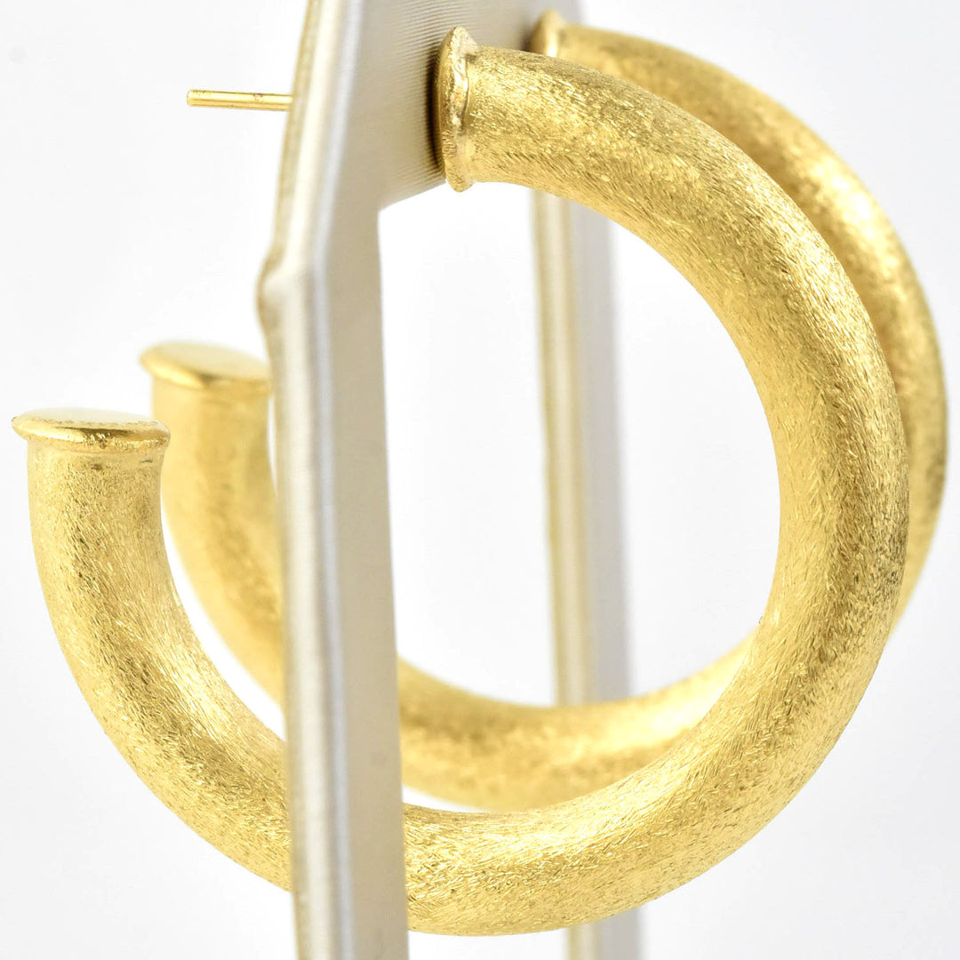 Small Round Textured Gold Tone Hoops - Goldmakers Fine Jewelry