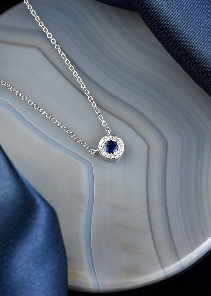 The Diana: Sapphire and Diamond Halo Necklace