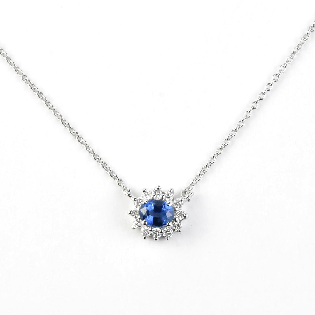 The Flora: Sapphire and Diamond Halo Necklace