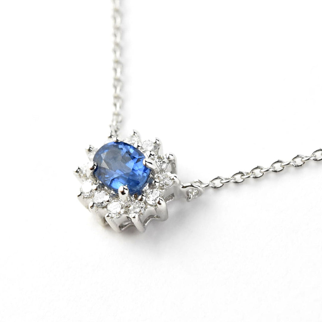 The Flora: Sapphire and Diamond Halo Necklace