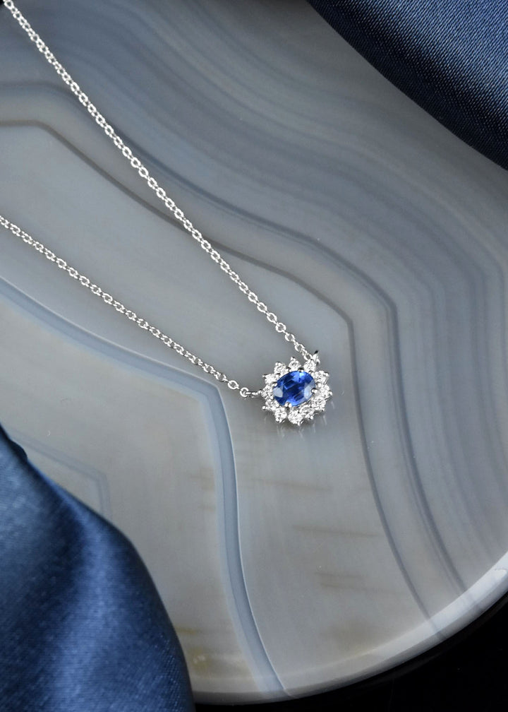 The Flora: Sapphire and Diamond Halo Necklace