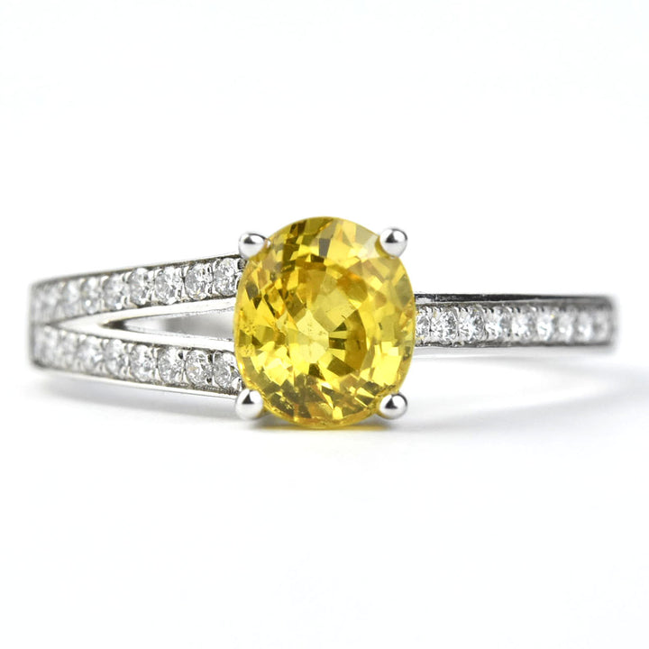 Yellow Sapphire and Diamond Ring in White Gold - Goldmakers Fine Jewelry