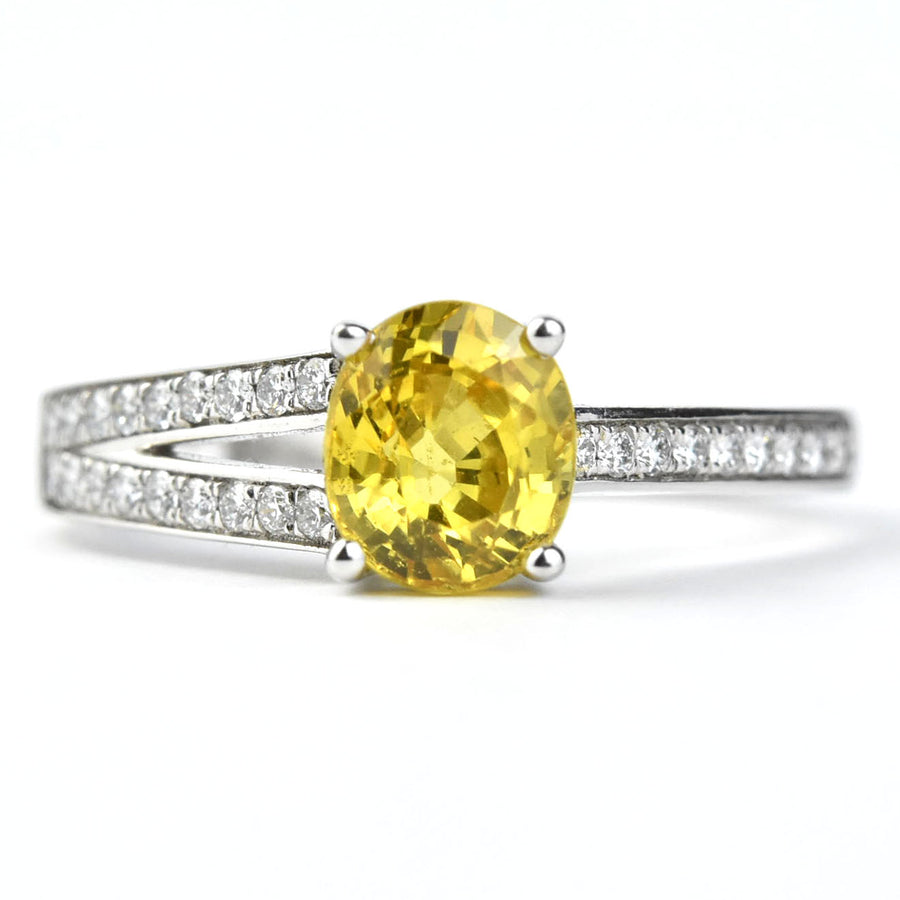 Yellow Sapphire and Diamond Ring in White Gold - Goldmakers Fine Jewelry