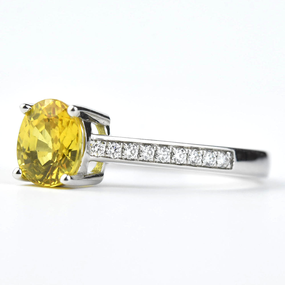 Yellow Sapphire and Diamond Ring in White Gold - Goldmakers Fine Jewelry