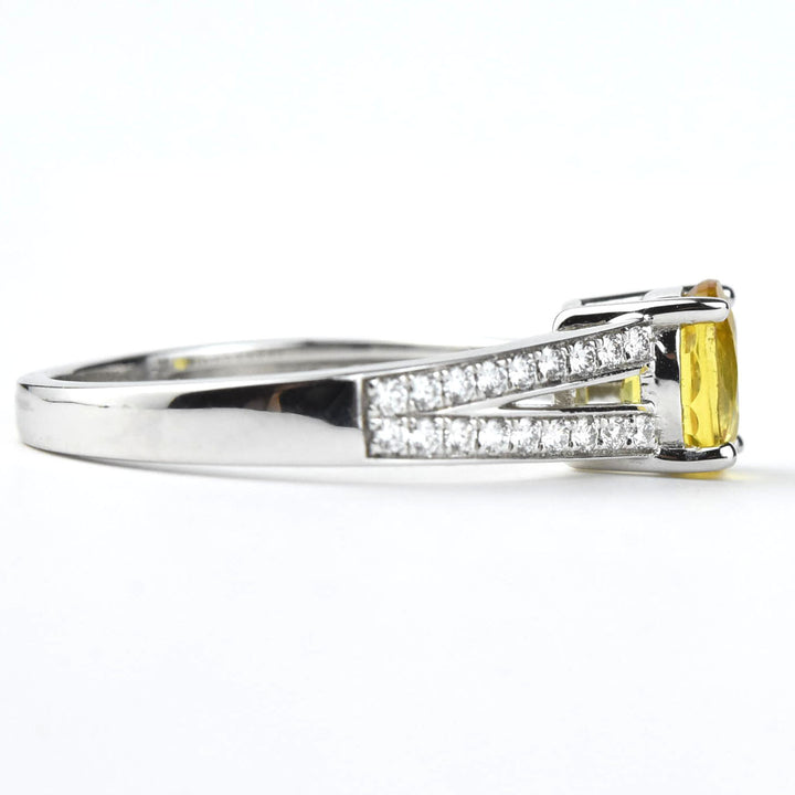 Yellow Sapphire and Diamond Ring in White Gold - Goldmakers Fine Jewelry