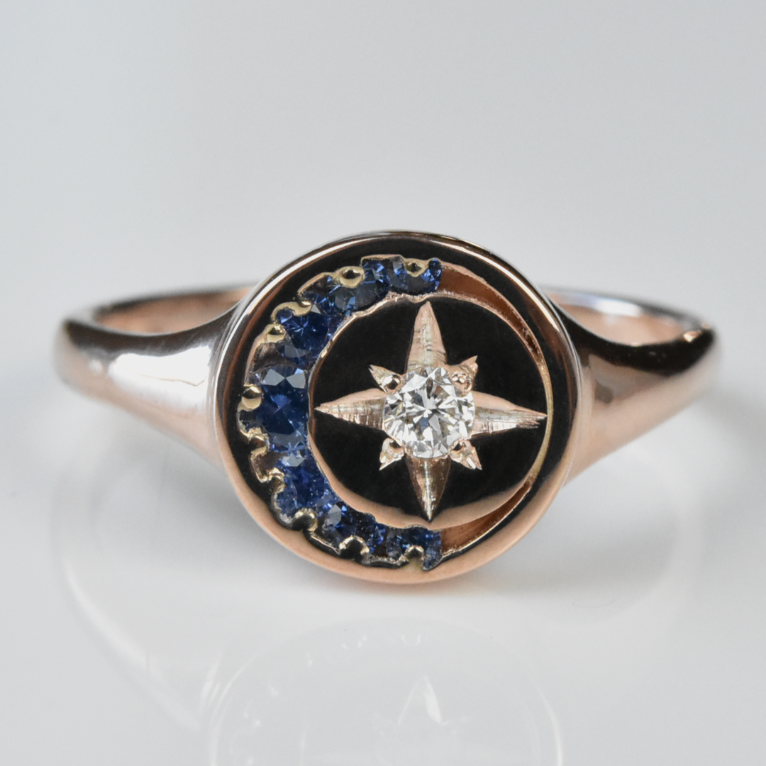 Stella Luna Ring in Rose Gold with Diamonds and Sapphires - Goldmakers Fine Jewelry