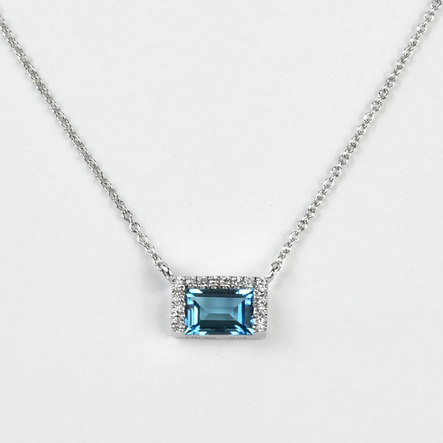 Blue Topaz and Diamond Halo Necklace - Goldmakers Fine Jewelry