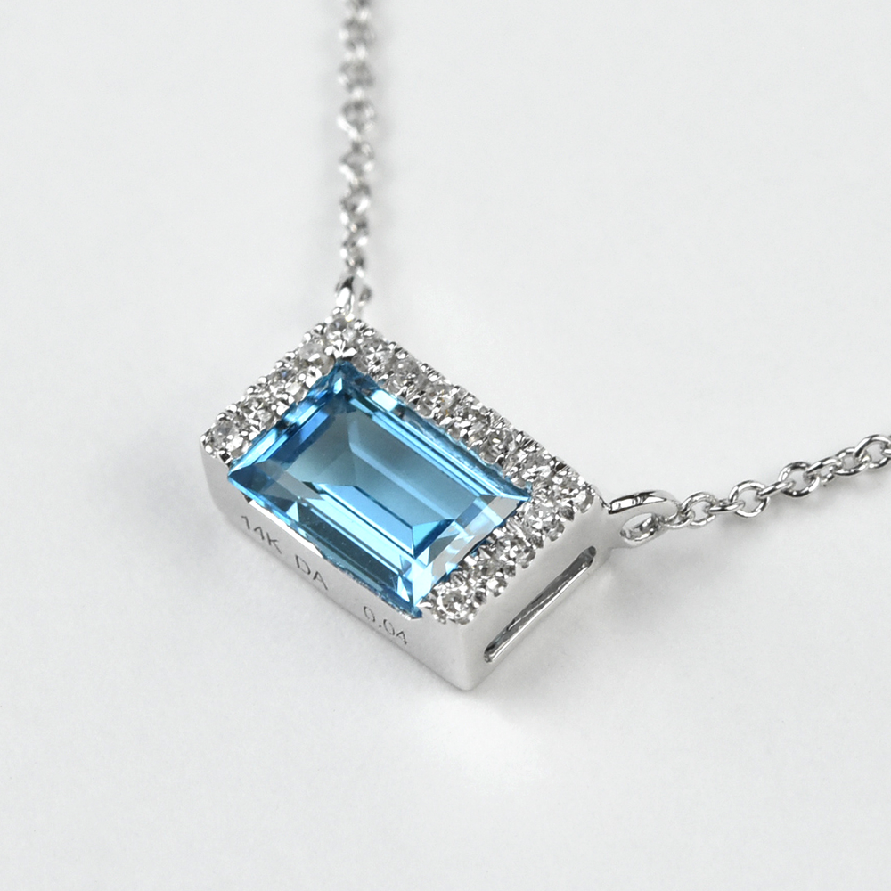 Blue Topaz and Diamond Halo Necklace - Goldmakers Fine Jewelry