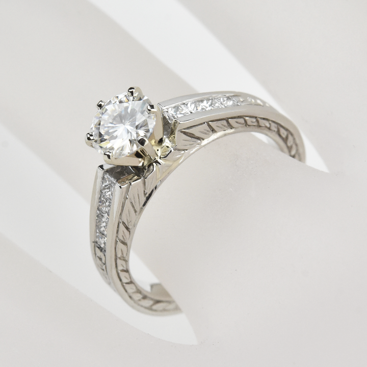 Moissanite and Platinum Engagement Ring - Goldmakers Fine Jewelry