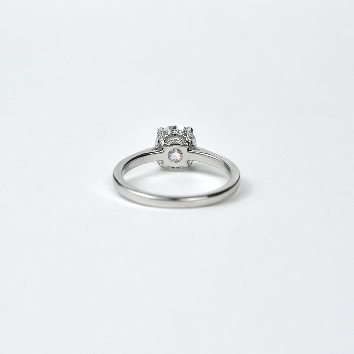 Moissanite and Platinum Solitaire Ring with Diamond accents - Goldmakers Fine Jewelry