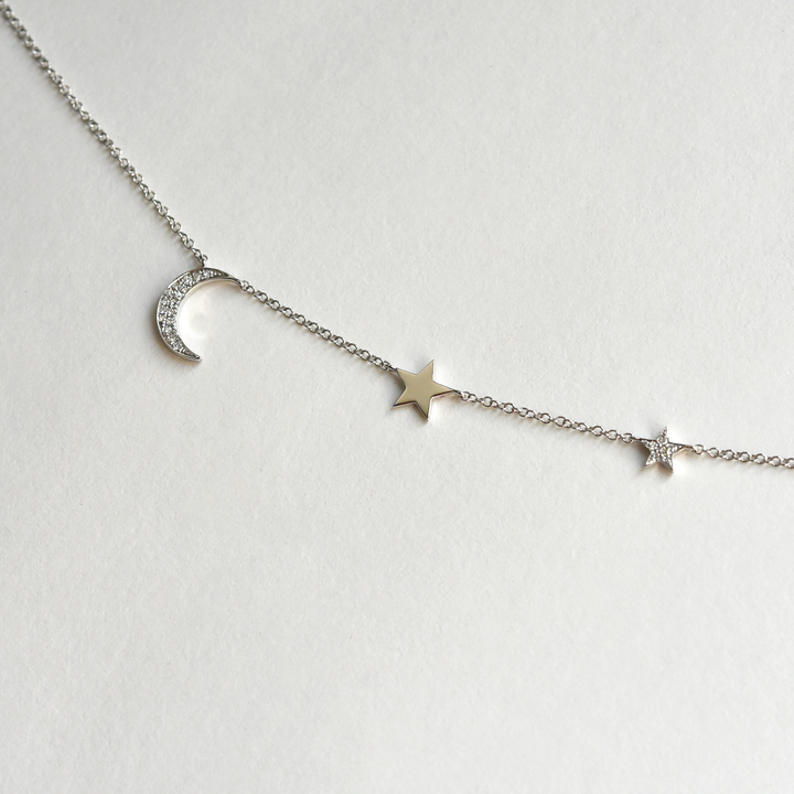 Diamond Moon and Stars Necklace - Goldmakers Fine Jewelry