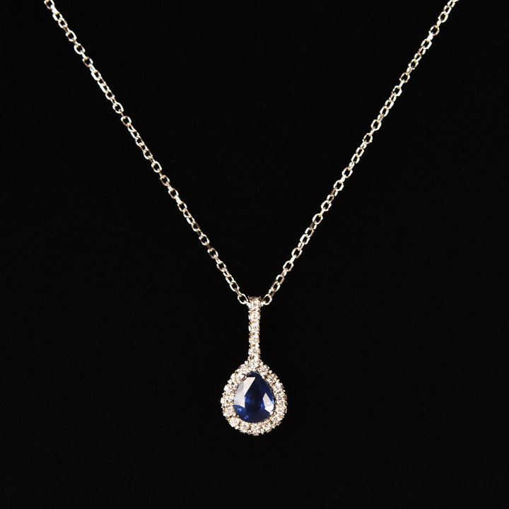 The Lorna: Pear-cut Sapphire Necklace in White Gold - Goldmakers Fine Jewelry