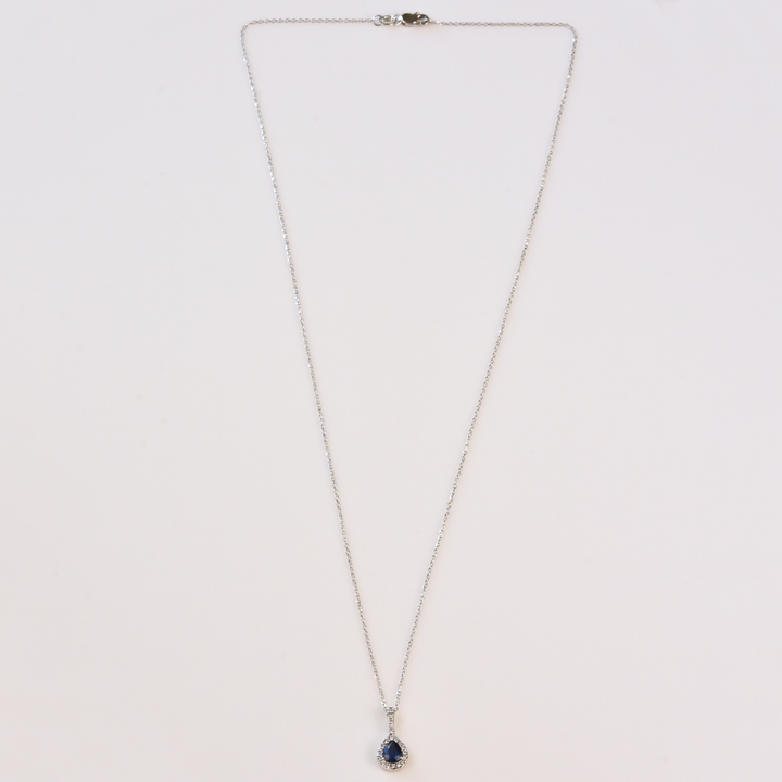 The Lorna: Pear-cut Sapphire Necklace in White Gold - Goldmakers Fine Jewelry