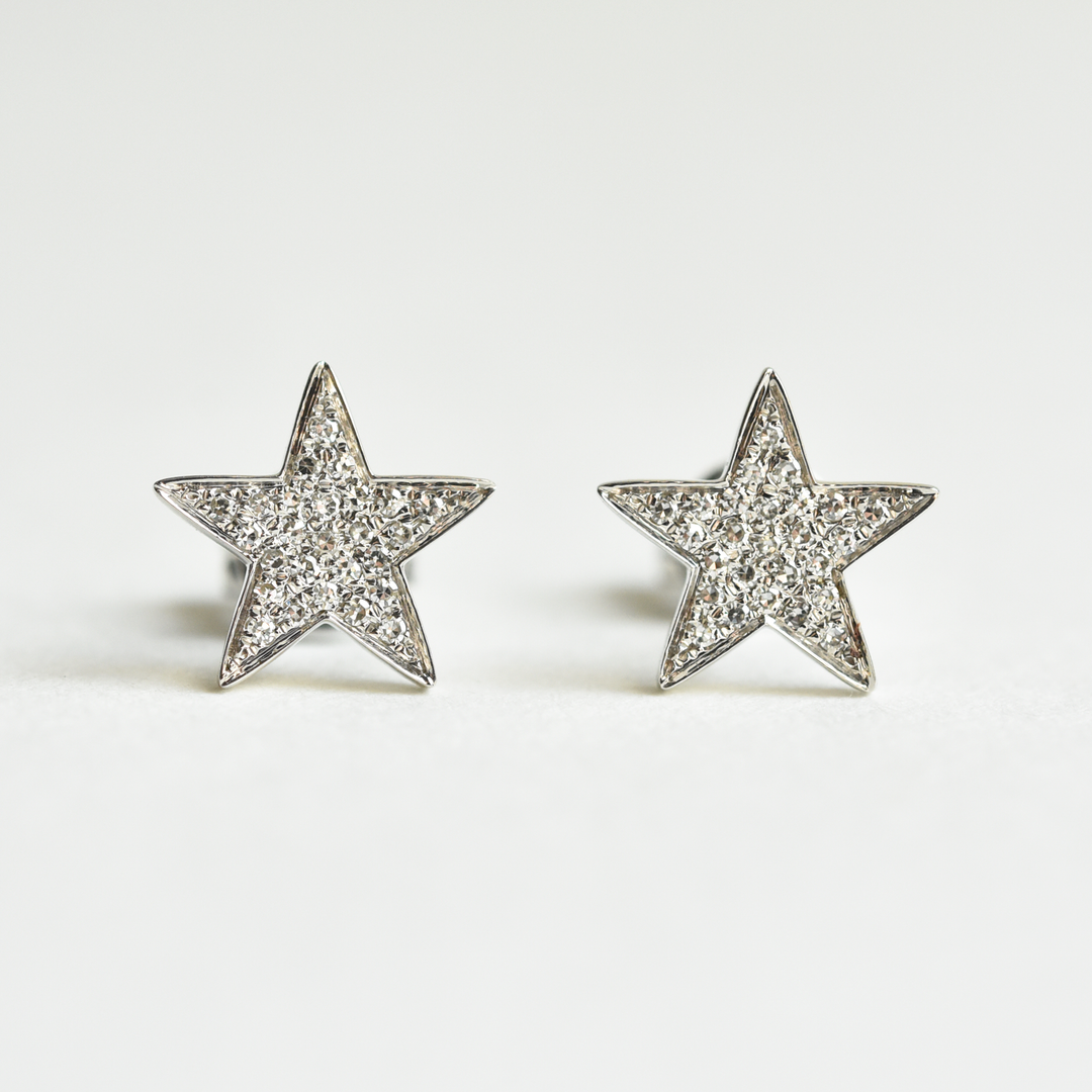 White Gold Diamond Star Earrings Goldmakers Fine Jewelry