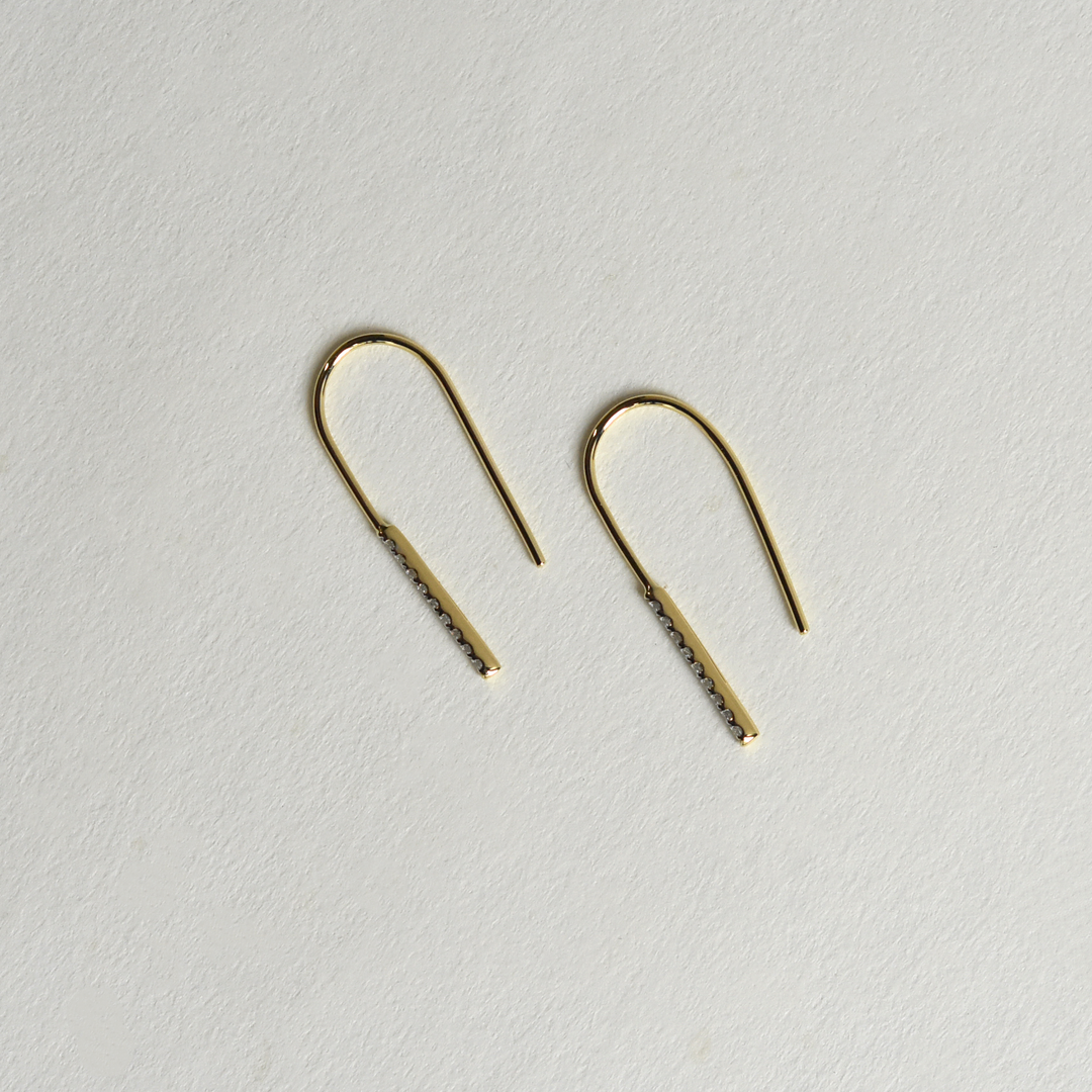 Minimalist Diamond Bar Drop Earrings in 14k Yellow Gold - Goldmakers Fine Jewelry