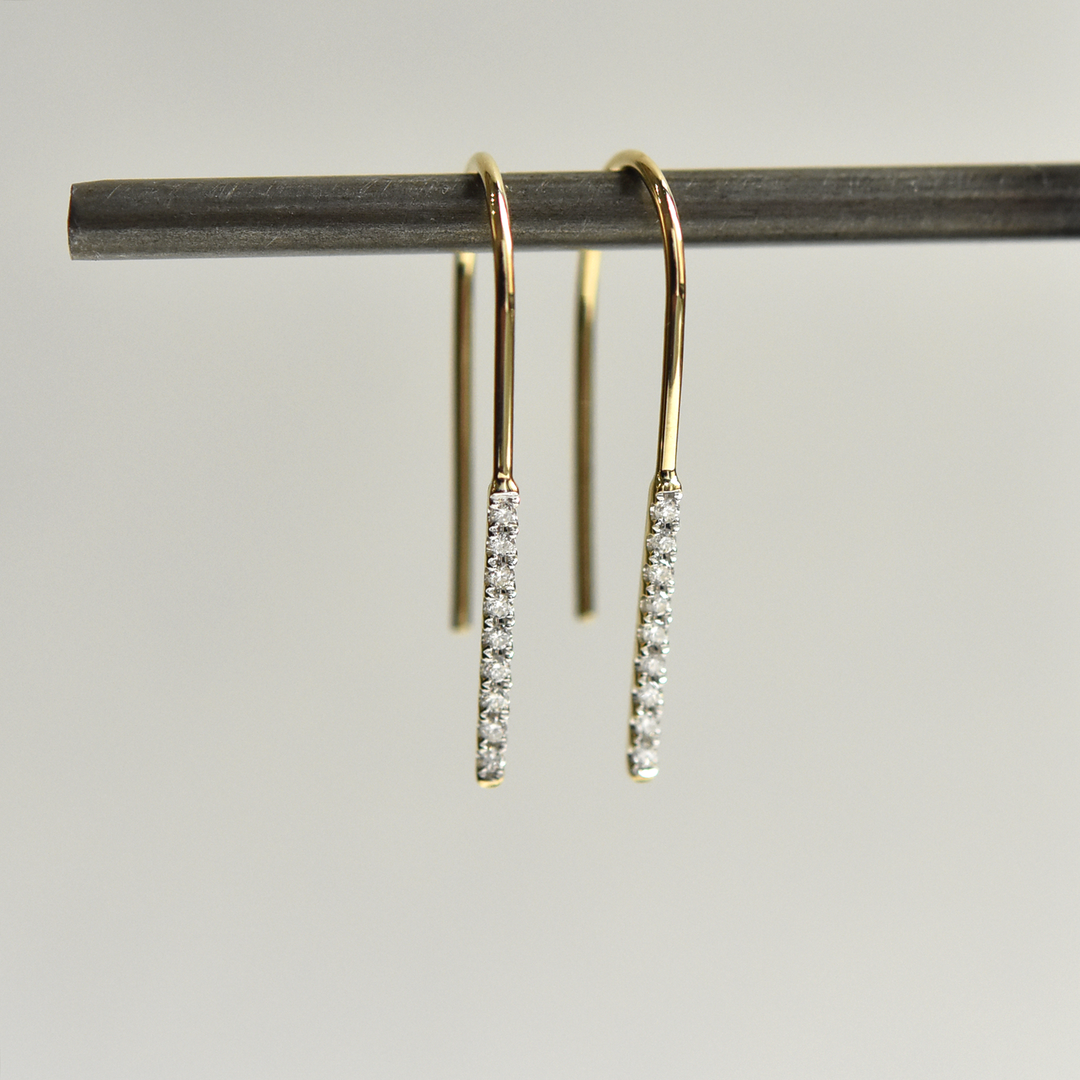 Minimalist Diamond Bar Drop Earrings in 14k Yellow Gold - Goldmakers Fine Jewelry