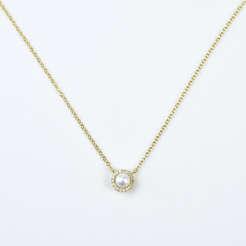 Pearl and Diamond Halo Necklace - Goldmakers Fine Jewelry