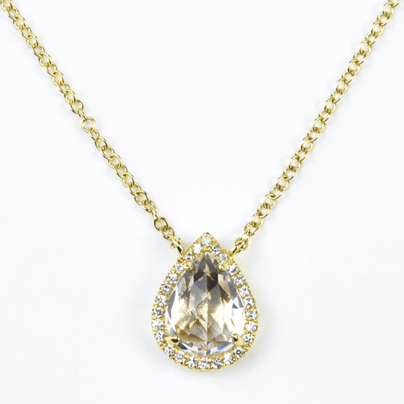 White Topaz and Diamond Necklace in 14k Yellow Gold - Goldmakers Fine Jewelry